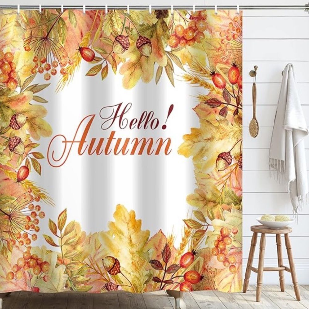 Generleo Autumn Shower Curtain Fall Maple Leaves Shower Curtain Watercolor